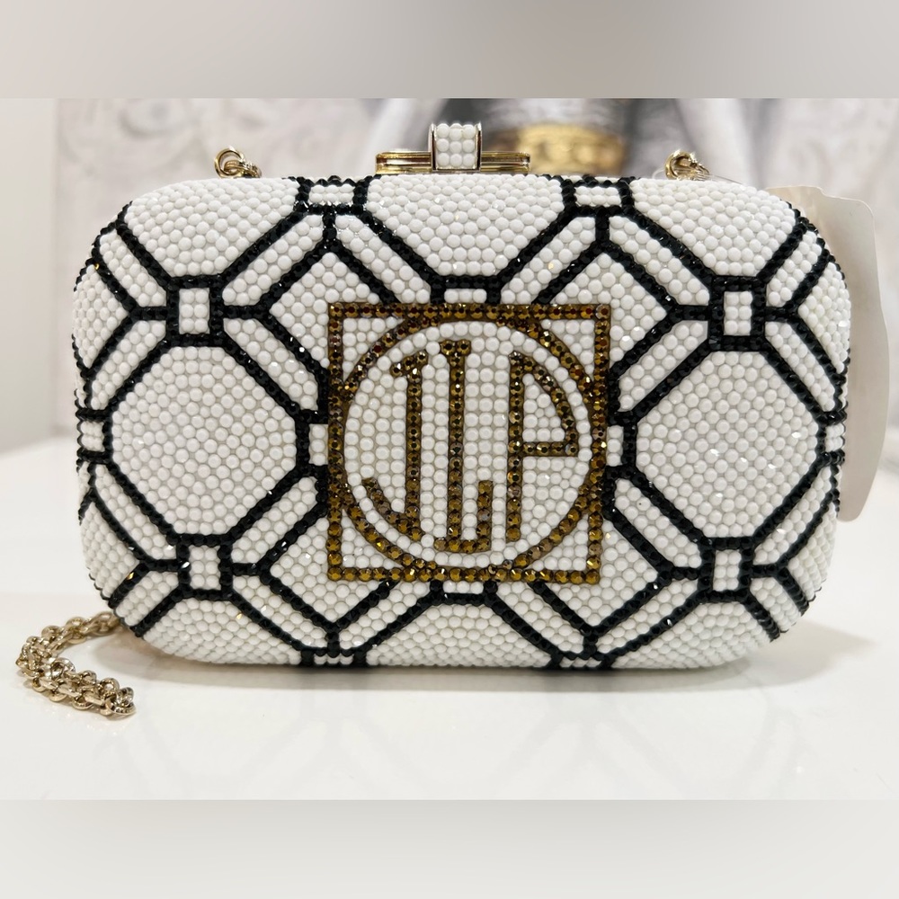 Judith Leiber Logo Embellished Slide Lock Clutch
